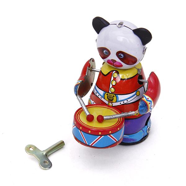 Vintage Collectible Figures - Nakręcana Panda Perkusista na Zegar, Zabawka